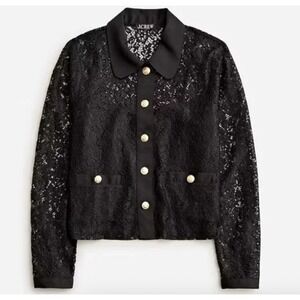 J. Crew Black Lace Lady Jacket Button Down Top XXL Long Sleeve Collared Blouse